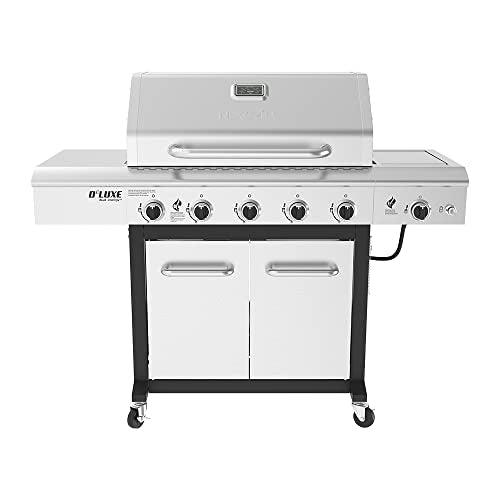 Nexgrill Deluxe 5-Burner Propane Barbecue Gas Grill with Side Table and Ceramic Searing Side Burner, 771 sq. in., 75000 BTUs, Black, Outdoor Cooking, Patio, Barbecue Grill, 720-1046A - CookCave