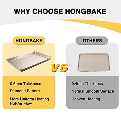 Quarter Sheet Baking Pan Nonstick - HONGBAKE Commercial Cookie Sheet for Baking with Diamond Texture Surface, 57% Thicker Carbon Steel 9 x 13 Baking pan - CookCave