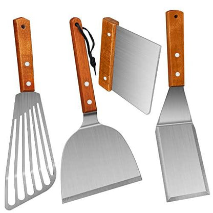 KLAQQED Spatula, Metal Spatulas Set, Stainless Steel Spatula, Fish Spatula Turner Cooking BBQ Grill Griddle Spatula, Metal Spatula for Cast Iron Skillet, Small Wide Kitchen Spatulas with Wood Handle - CookCave