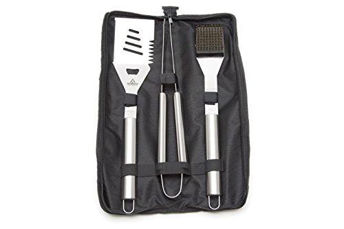 Barbecue Grill Set - 20% Thicker Heavy Duty Stainless Steel Grill Accessories – 3 Piece Grilling Tool Set - 17 inches Long Spatula Tongs Wire Brush & Free Nylon Carrying Bag - CookCave