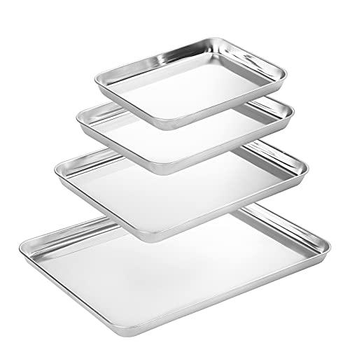 Suwimut Baking Sheet Set of 4, Heavy Duty Stainless Steel Baking Pans Tray Cookie Sheet, Toaster Oven Tray Pans Half Sheet Pan for Baking, Non Toxic, Easy Clean and Dishwasher Safe - CookCave