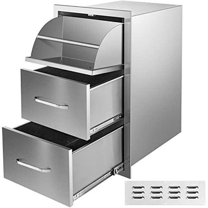 Mophorn 17W x 30H x 21D Inch Outdoor Kitchen Stainless Steel Double Access Drawers with Paper Towel Holder Combo for BBQ Island or Grill Station - CookCave