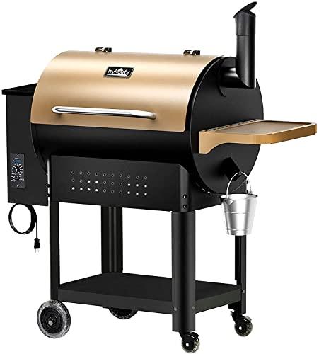 Hykolity 570 Sq in Wood Pellet Grill & Smoker, 8 in 1 BBQ Smoker with Flame Broiler, Outdoor Cooking Auto Temperature Control, 23LB Hopper Capacity, Brown - CookCave