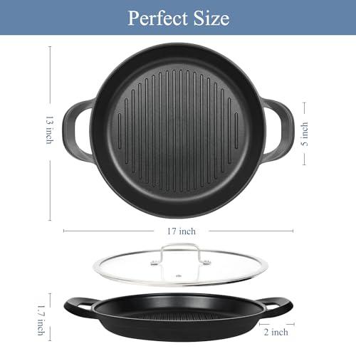 Vinchef Nonstick Grill Pan for Stove tops | 13.0" Skillet, Indoor Induction Cast-aluminum Grill Pan with Lid and Anti-Scalding Tools, GRANITEC Nonstick Coating, Dishwasher & Oven Safe - CookCave