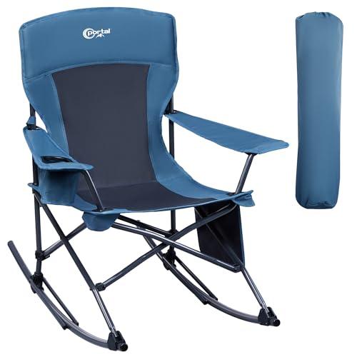 PORTAL Outdoor Rocking Chair Camping Folding Portable Rocker with Cup Holder Side Pocket Carry Bag, Support 300LBS (Midnight Blue) - CookCave