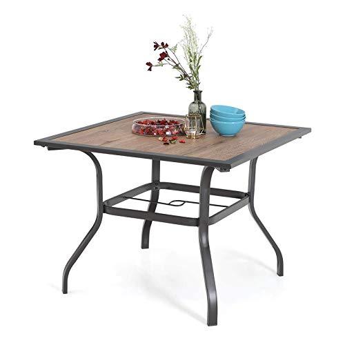 MFSTUDIO 37" Square Backyard Bistro Table Patio Dining Table Outdoor Furniture Garden Table, Imitation of Wooden Surface Top, 1.57?Umbrella Hole, Gray Frame - CookCave