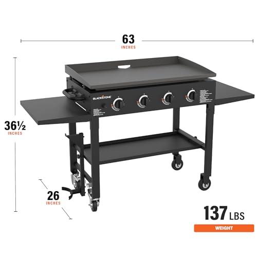 Blackstone 36 Inch Gas Griddle Cooking Station 4 Burner Flat Top Gas Grill Propane Fuelled Restaurant Grade Professional 36” Outdoor Griddle Station with Side Shelf (1554) - CookCave