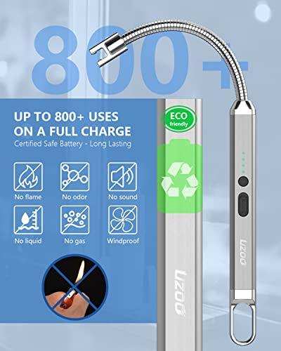 Candle Lighter, Upgraded USB Electric Lighter, Rechargeable Arc Lighter with LED Display, 360° Flexible Neck Flameless Grill Long Lighters for Candle Aromatherapy Camping BBQ Gas Stoves(Silver) - CookCave