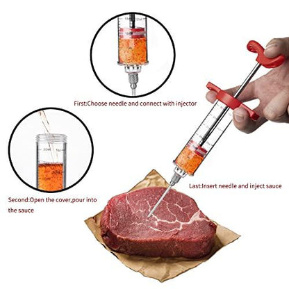 JY COOKMENT Meat Injector Syringe, 1-oz Marinade Flavor Injector with 2 Professional Needles,1 Cleaning Brushes - CookCave