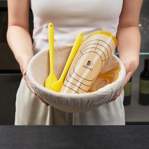 Sourdough Bread Baking Set, 10 Inch Oval & 9 Inch Round Banneton Bread Proofing Baskets with Linen Liner, Silicone Bread Sling, Danish Dough Whisk, Dough Scraper Kit, Silicone Brush & Silicone Spatula - CookCave
