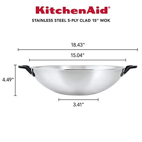 KitchenAid 5-Ply Clad Polished Stainless Steel Wok,15 Inch - CookCave