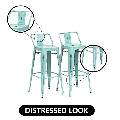 Alunaune 24" Metal Bar Stools Set of 4 Industrial Counter Height Stools Kitchen Bar Chairs Indoor Outdoor Counter Stool-Low Back, Distressed Blue - CookCave