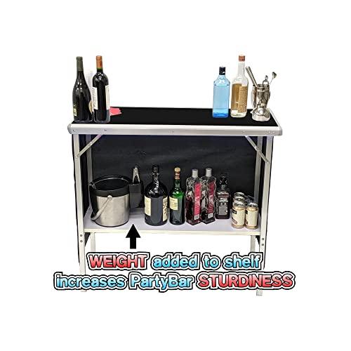 Black Folding Portable Party Bar with Black Skirt, Storage Shelf, and Carrying Bag - Single Set - CookCave