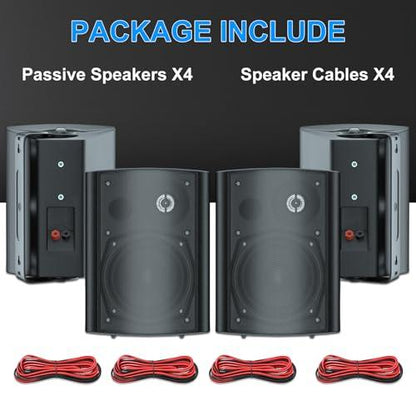 Herdio 5.25 Inches 600 Watts Passive Indoor Outdoor Speakers Wired Waterproof,Wall Mount Speakers with Loud Volume Perfect for Patio,Garden Home Theater,Black (4 Speakers) - CookCave