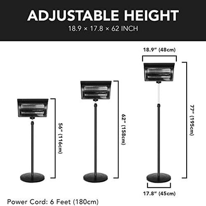 Simple Deluxe Standing Heater Patio Outdoor Balcony, Courtyard with Overheat Protection, 750W/1500W - CookCave