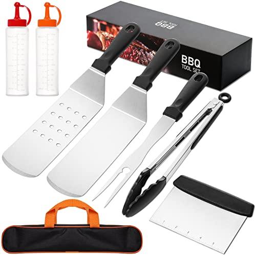 AIKWI Blackstone Griddle Accessories Tool Kit, (8 Pieces) Flat Top Grill Professional Grade Set, with Spatulas, Fork, Tong, Chopper, Bottles & Carry Bag, Perfect for Outdoor BBQ, Indoor Cooking - CookCave