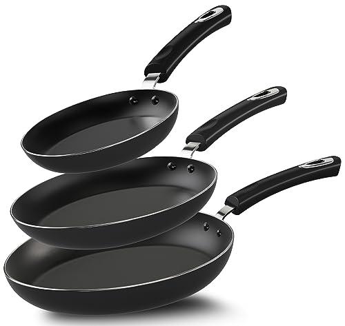 Utopia Kitchen Nonstick Frying Pan Set - 3 Piece Induction Bottom - 8 Inches, 9.5 Inches and 11 Inches (Grey-Black) - CookCave