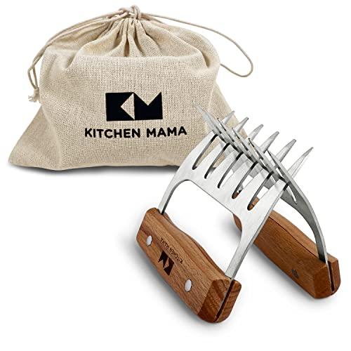 Kitchen Mama Meat Claws: BBQ Meat Smoking, Shredding, Pulling Pork, Beef, Chicken, Turkey. Stainless Steel with Wooden Handle Meat Shredder Claws Perfect for Grill Masters(1 Pair) - CookCave