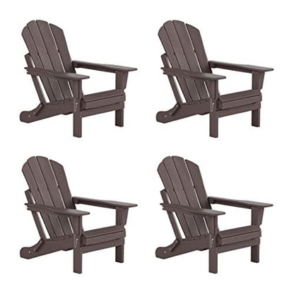 WO Home Furniture Set of 4 Pcs HDPE Adirondack Chairs Lounger Outdoor Folding Seat for Fire Pit, Beach, Balcony, Backyard, Lawn, Patio, Pool, Deck, Garden - Weather UV Resistant (Dark Brown) - CookCave