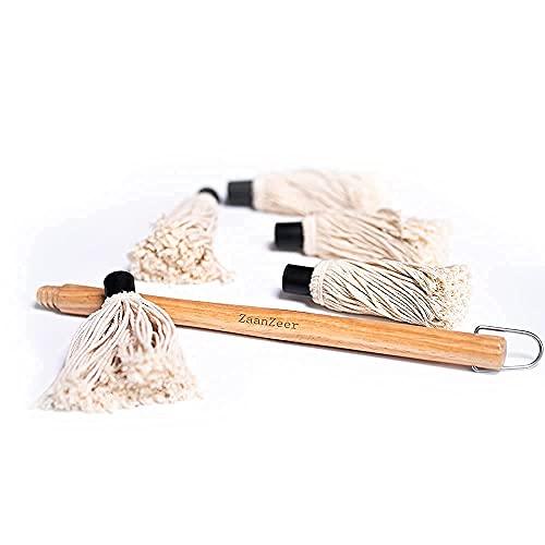 ZaanZeer 18 Inches BBQ Mop with Wooden Handle and 4 Extra Replacement Cotton Fiber Basting Mop Heads for Grilling and Smoking Steak - CookCave