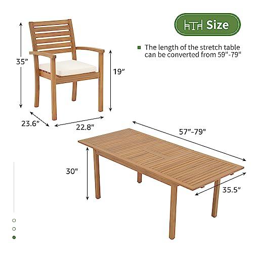 OC Orange-Casual 7 Piece Patio Dining Set, Outdoor Acacia Wood Furniture Set, Extendable Rectangular Table and 6 Stackable Chairs w/Removeable Fabric Cushion, FSC Certified, for Deck Garden Backyard - CookCave