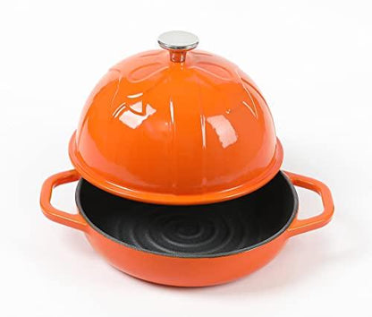 HAWOK Cast Iron Bread Cloche, Dia. 7.8inch/20cm, Sourdough Baking Pan Enameled Orange - CookCave