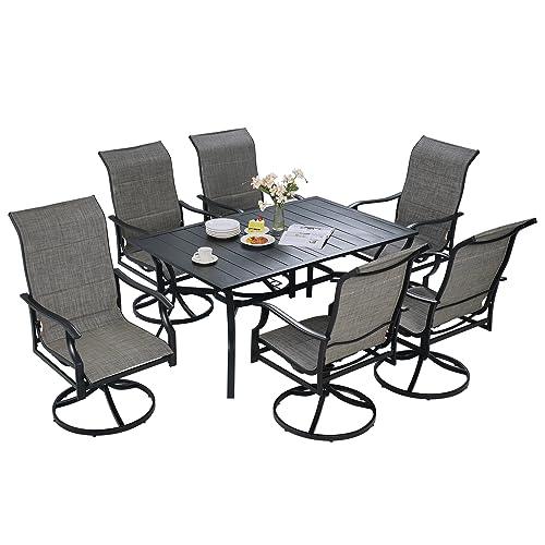 VEVOR 7 Pieces Patio Dining Set, Outdoor Furniture Table and Swivel Chairs Set, All Weather Garden Furniture Table Sets, Iron Patio Conversation Set with Umbrella Hole, For Lawn, Deck, Backyard, Black - CookCave