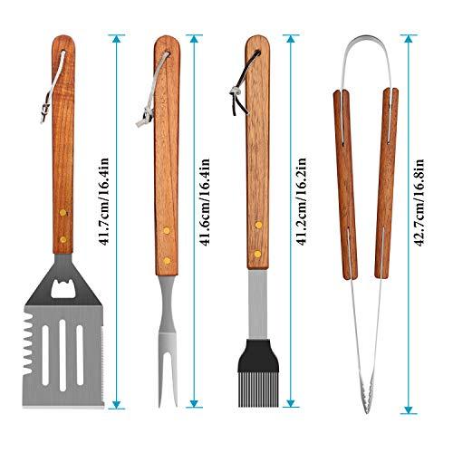 IMAGE Wooded BBQ Accessories Grilling Tools,Stainless Steel BBQ Tools Grill Tools Set for Cooking, Backyard Barbecue & Outdoor Camping Gift for Man Dad Women Barbecue Enthusiasts Set of 4 - CookCave