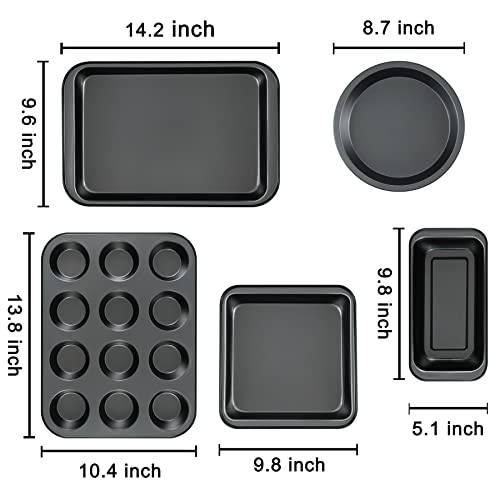 Baking Pans Nonstick Set, 5-Piece Bakeware Sets with Round/Square Cake Pan, Muffin Pan, Loaf Pan, Roast Pan, Baking Sheets for Oven, mobzio Kitchen Cookware Sets Baking Supplies - CookCave