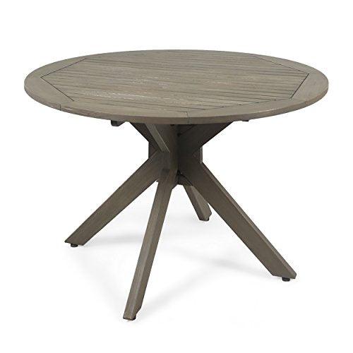 Christopher Knight Home Stanford Outdoor Round Acacia Wood Dining Table with X Base, Gray Finish - CookCave