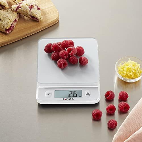 Taylor Glass Top Food Scale with Touch Control Buttons, 11 lb Capacity, Silver - CookCave