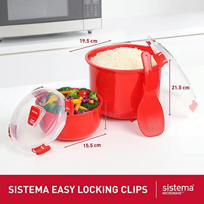 Sistema Microwave Rice Cooker and Steamer Bowl for Vegetables with Steam Release Vent, Dishwasher Safe, Red - CookCave