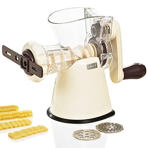 LURCH Germany Cookie Biscuit Maker with Meat Grinder Attachment | Hand Crank Driven Cookie, Churros, Sausage, Ground Meat Machine | Easy to Clean - Aubergine/Cream White - CookCave