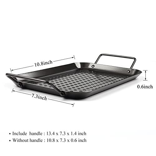 GOOD HELPER 10in Grill Baskets for Outdoor Grill Vegetable Grill Basket Cast Iron Grill Pan Grill Prep Trays Grilling Basket Non Stick Grill Pan BBQ Grill Basket Grilling BBQ Tray(Small) - CookCave