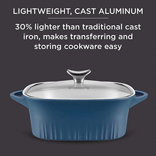 CorningWare, Non-Stick 3.2 Quart QuickHeat Roaster with Lid, Lightweight Roaster, Ceramic Non-Stick Interior Coating for Even Heat Cooking, French Navy - CookCave