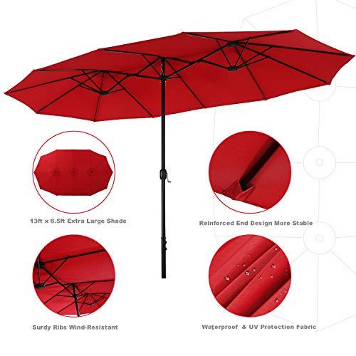 PHI VILLA 13 ft Outdoor Patio Umbrella, Large Rectangular Double-sided Market Table Twin Umbrellas with Crank Handle for Deck Pool, Orange Red - CookCave