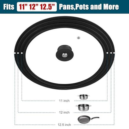 Universal Lid for Pots Pans and Skillets, Pan Cover fit 11", 12",12.5" Diameter Cookware, Silicone Replacement Pan Lid Pot Lids for Frying Pans, Cast Iron,Tempered Glass Lid - CookCave