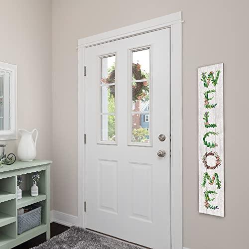 My Word! Welcome w/Floral Letters - Tall Outdoor Welcome Sign / Porch Leaner for Front Door, 46.5" Welcome Sign for Standing Front Porch Decor - Tall Vertical Rustic Farmhouse Home Decor Welcome Porch Sign, Spring Summer Porch Decor - CookCave