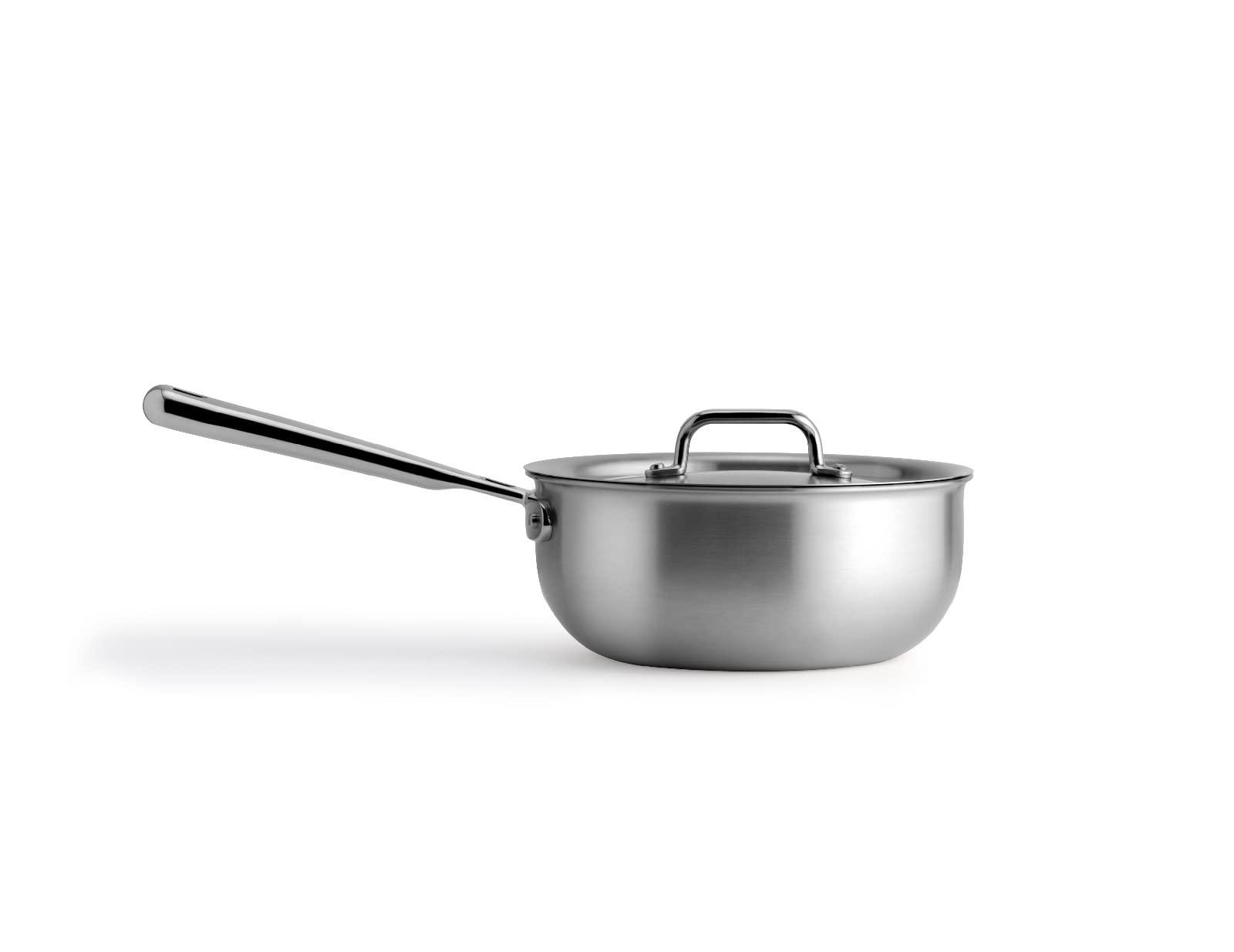 Misen Premium Saucier Pan with Lid & Stay Cool Handle - 5-Ply Stainless Steel Cookware - Gas, Electric & Induction Cooking, Thick Bottom, Nonstick Interior, Heats Evenly - 3 Quarts - CookCave