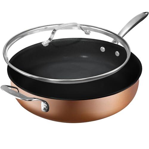 GOTHAM STEEL 5.5 Qt Saute Pan with Lid - Non Stick Frying Pans Nonstick Deep Frying Pan, Nonstick Pan, Cooking Pan, Nonstick Skillet, 100% PFOA Free Ceramic Pan, Dishwasher Safe, Copper - CookCave
