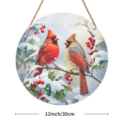 Winter Welcome Sign for Front Door, Cardinal Bird Wood Door Hanger for Outdoor Outside Porch, Christmas Cardinal Round Hanging Signs Holiday Decorations for Home Wall Porch Yard Farmhouse - CookCave