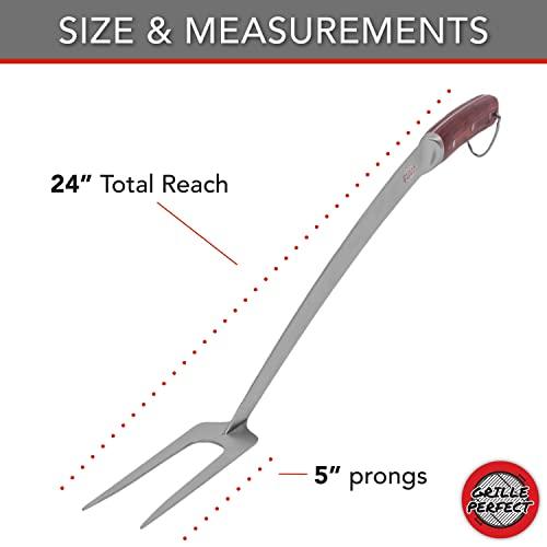 Grill Fork Super Long 24-inch for Grilling, Barbecue and Griddle | Extra Long Stainless Steel Fork with Long Prongs for Fire Pit | Heavy Duty Extra Strong and Wide Turner for BBQ and Outdoor Kitchen - CookCave