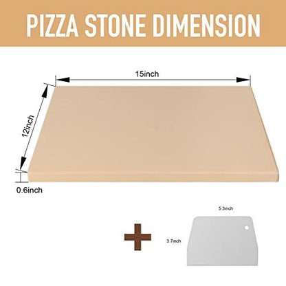 Mepple Pizza Stone for Oven Grill,Pizza Pan Baking Stone with Scraper Perfect for Pizza Bread BBQ, Thermal Shock Resistant Rectangle,15" x 12" Pizza Stone - CookCave