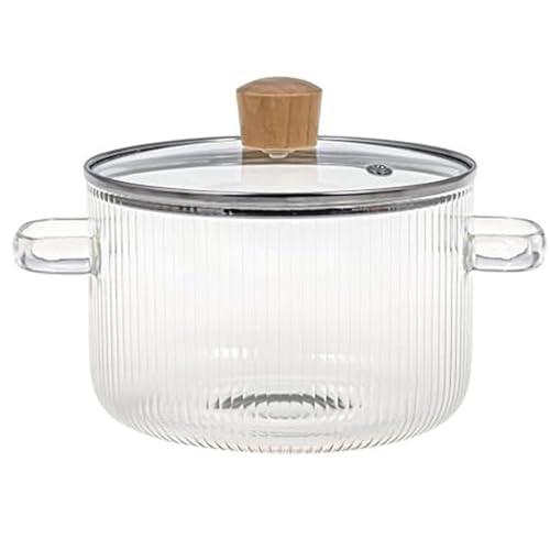 Lusomch Glass Cooking Pot with Lid - 1.6L Heat Resistant Borosilicate Glass Cookware Stovetop Pot Set - Simmer Pot with Cover Safe for Soup, Milk, Baby Food (Glasss) - CookCave