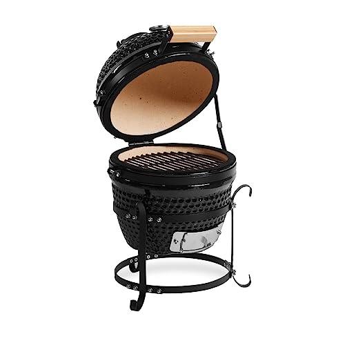 AUPLEX 13" Kamado, Ceramic BBQ Charcoal Grill, Mini Portable Clay Smoker Oven Barbecue Grill for Backyard, Balcony - CookCave