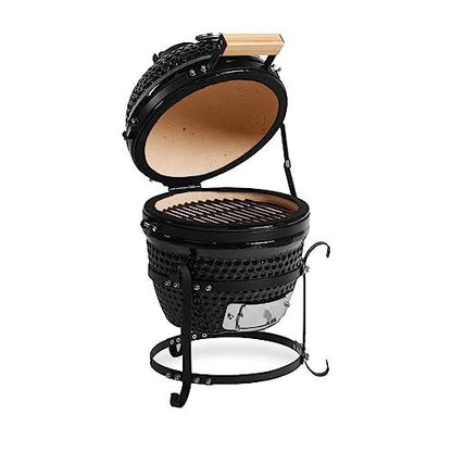 AUPLEX 13" Kamado, Ceramic BBQ Charcoal Grill, Mini Portable Clay Smoker Oven Barbecue Grill for Backyard, Balcony - CookCave