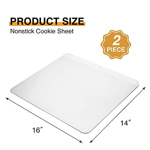 HONGBAKE Large Flat Cookie Sheet No Edges, Nonstick Insulated Baking Pan, Commercial Oven Trays for Cooking 2 Pieces, 16" X 14", Grey - CookCave