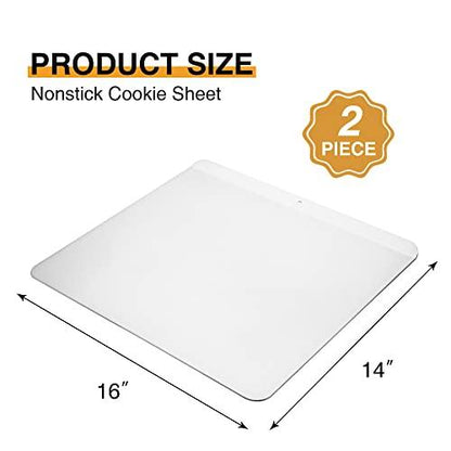 HONGBAKE Large Flat Cookie Sheet No Edges, Nonstick Insulated Baking Pan, Commercial Oven Trays for Cooking 2 Pieces, 16" X 14", Grey - CookCave