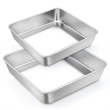 TeamFar Square Cake Pan, 8/9 Inch Stainless Steel Square Baking Pan for Cake Brownie Lasagna, Non-Toxic & Heavy Duty, One Piece Design & Deep Wall, Smooth & Dishwasher Safe – Set of 2 - CookCave