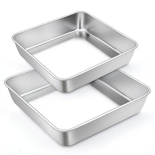 TeamFar Square Cake Pan, 8/9 Inch Stainless Steel Square Baking Pan for Cake Brownie Lasagna, Non-Toxic & Heavy Duty, One Piece Design & Deep Wall, Smooth & Dishwasher Safe – Set of 2 - CookCave